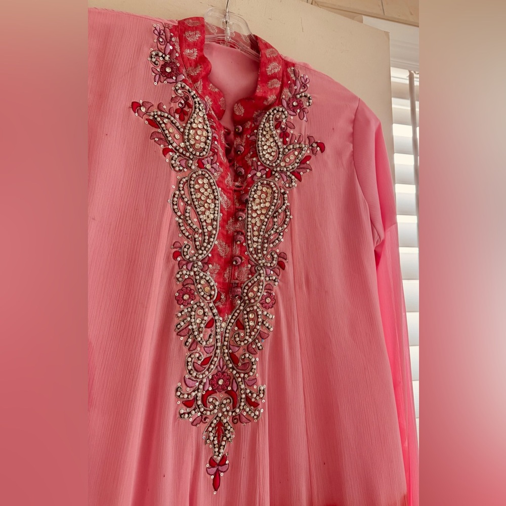 Pink and Red Embellished Long Sleeve Dress - Picture 7 of 13